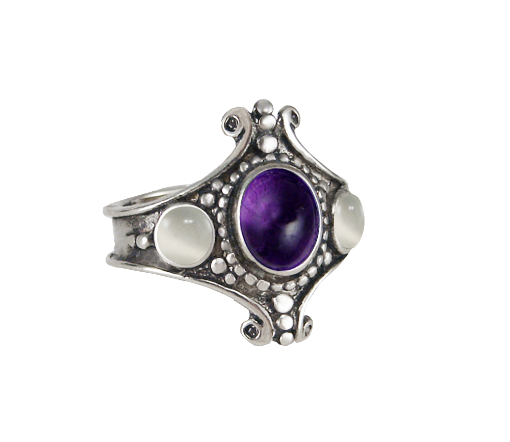 Sterling Silver Imperial Ring With Amethyst And White Moonstone Size 10